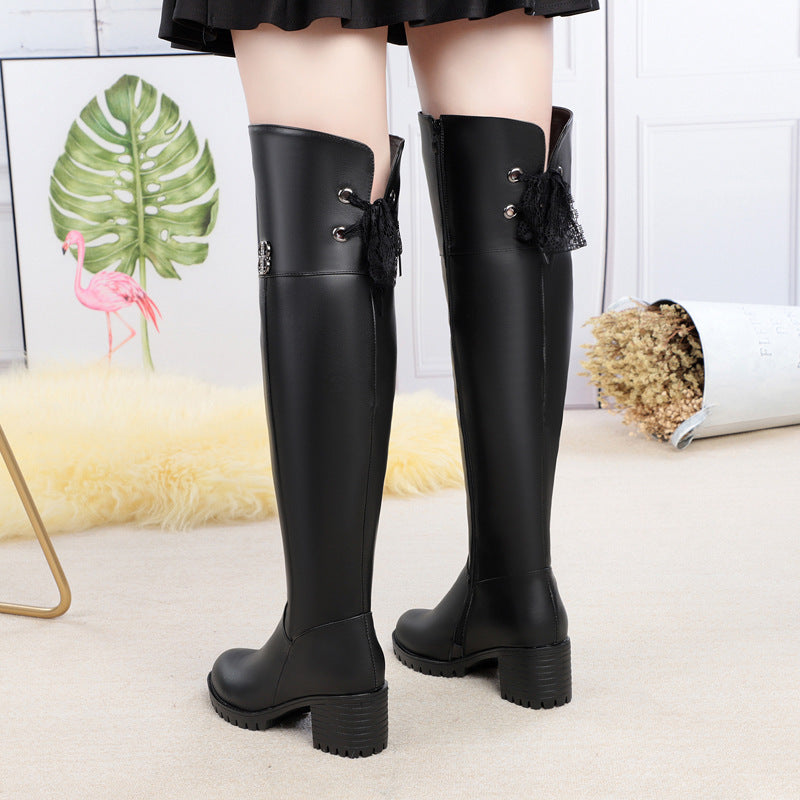 Women's The Knee Fleece-lined Winter Mid High Wool Heels