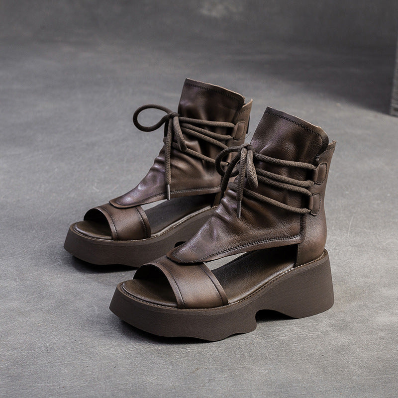 Women's Breathable Peep Toe Retro Trendy British Platform Sandals