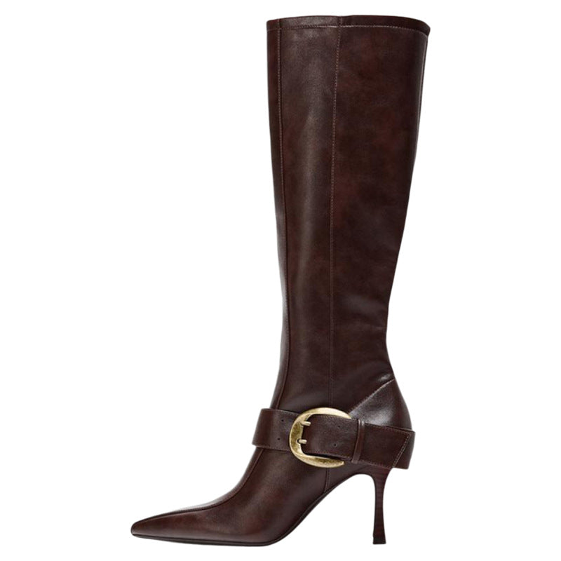 Women's Metal Buckle High Pointed Toe Skinny Heels