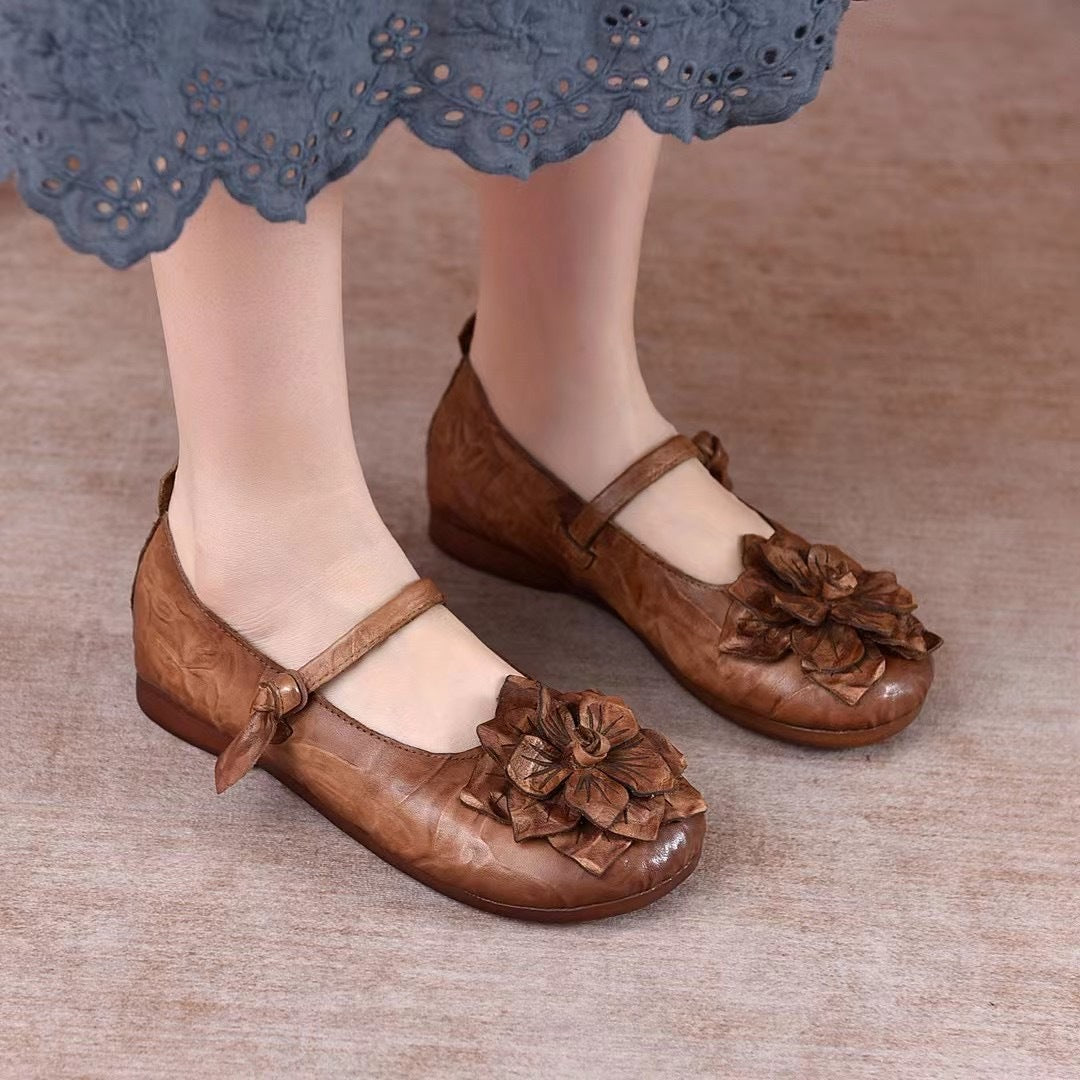Women's Pumps First Layer Cowhide Strap Flat Women's Casual Shoes