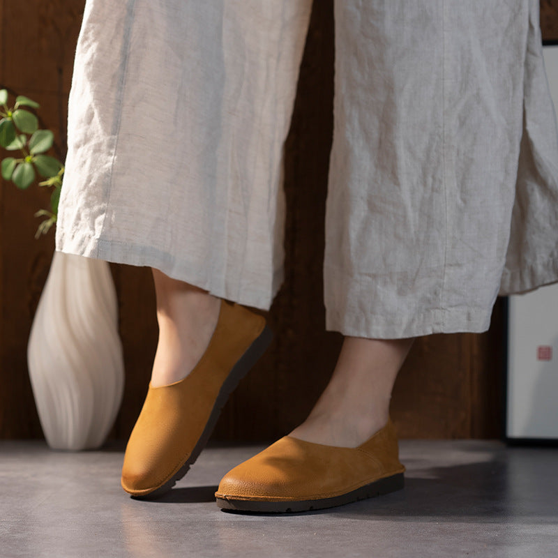 Women's & Men's Handmade Round Head Soft Bottom Surface Comfortable Flats Women's Casual Shoes