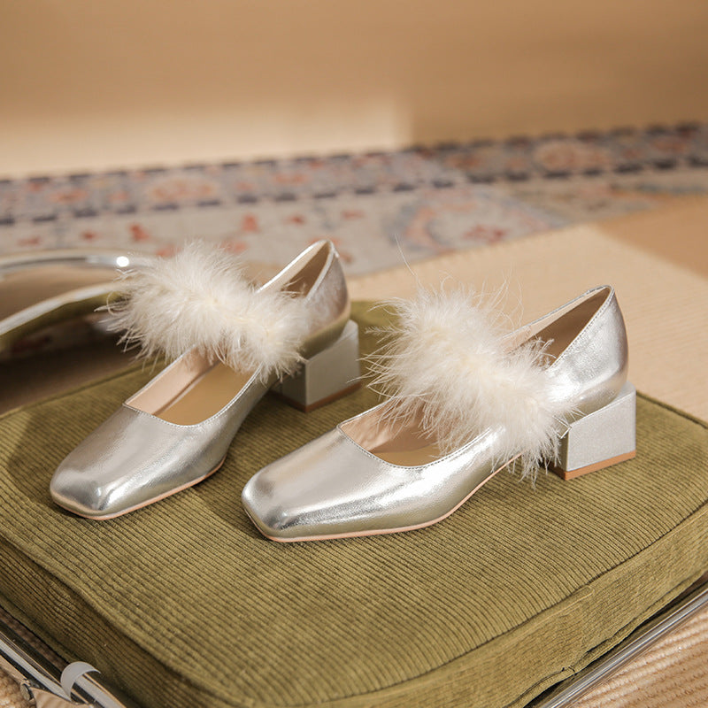 Sier High Female Square Toe Mary Jane Chunky Heels