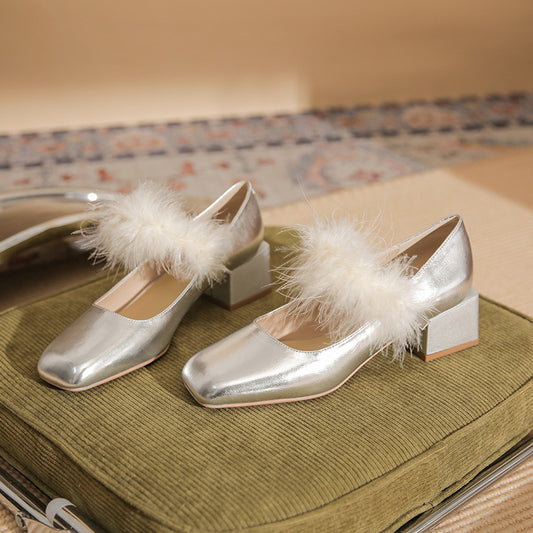 Sier High Female Square Toe Mary Jane Chunky Heels