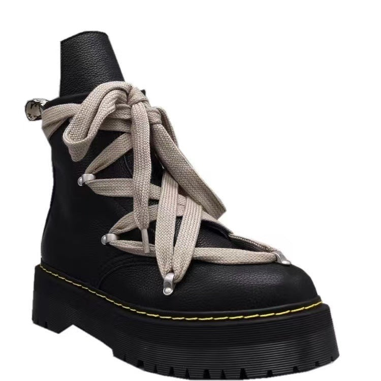 Women's & Men's Martin Six-pointed Star Genuine Strap Platform Lychee Women's Leather Boots