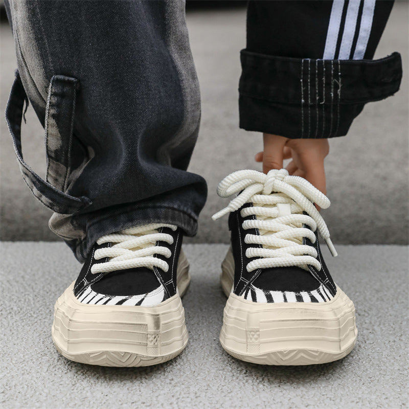Men's White Zebra Striped Platform Height Increasing Sneakers