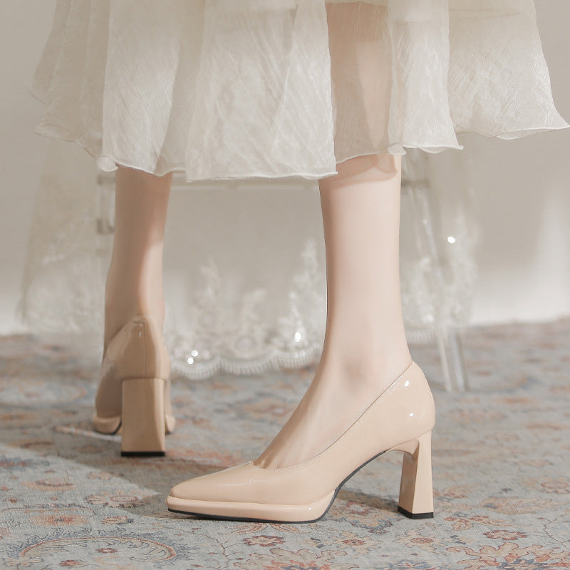 Women's Nude Waterproof Platform High Elegant Patent Chunky Comfortable Women's Fashion Shoes