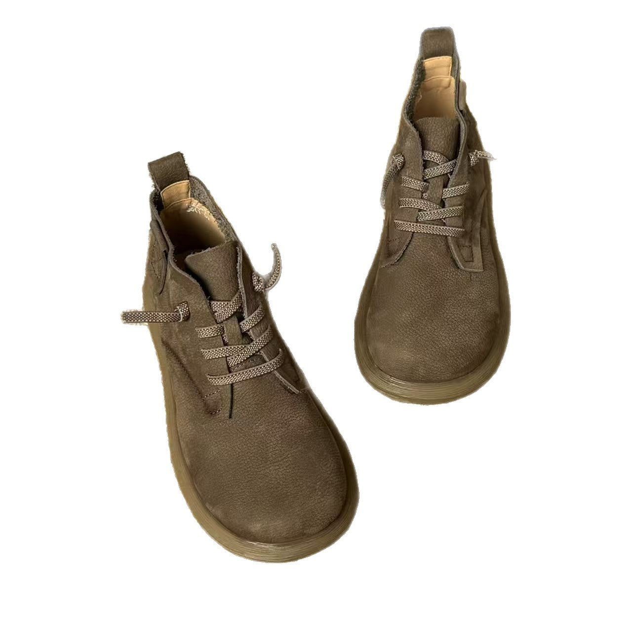 Layer Cowhide Retro Ankle Cotton Linen Style Genuine Round Toe Boots