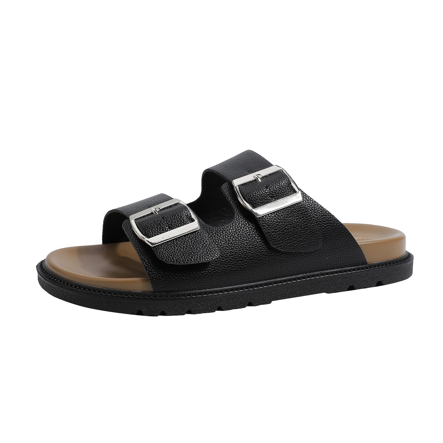 Fattened Plus Size Fashion Summer Flat Strap Square Buckle Slippers