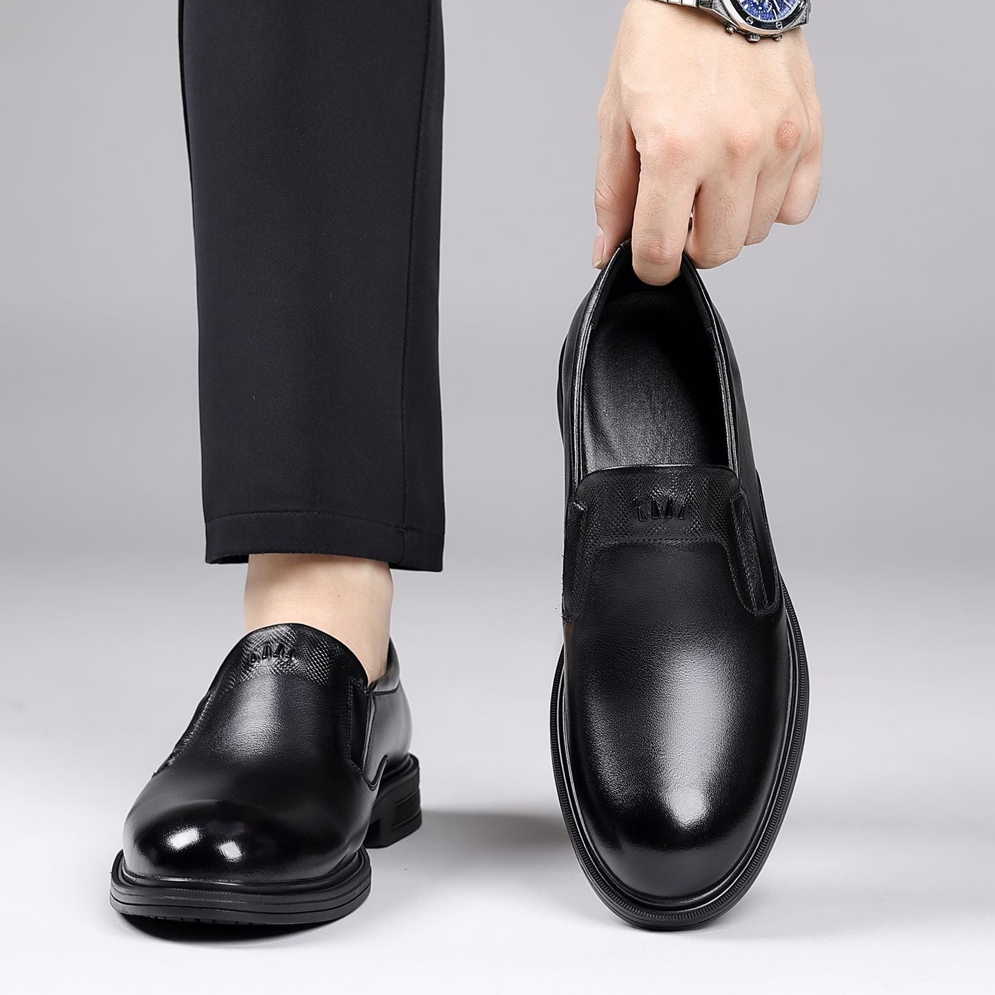 Men's Top Layer Cowhide Slip-on Formal Wear British Men's Business Leather Shoes
