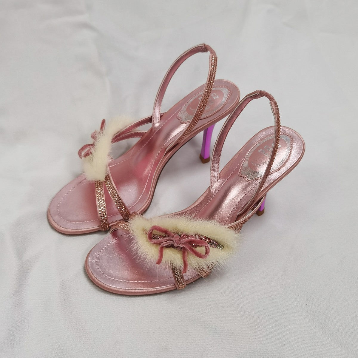 Luxury Mink Fur Stiletto Banquet Party High Heeled Sandals