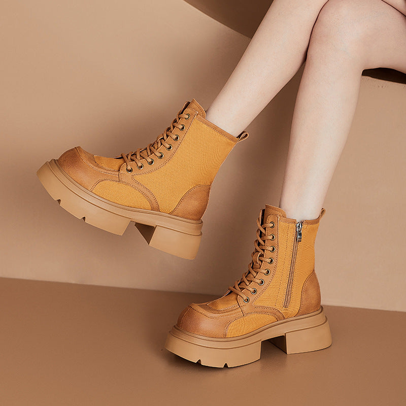 Women's Retro Worker Thick-soled Martin Lace Up Women's Leather Boots