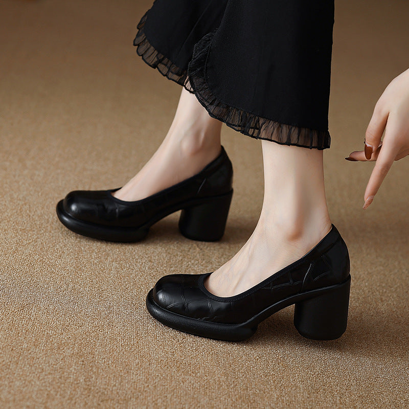 Women's Style Genuine Elegant Low-cut Chunky Platform Women's Fashion Shoes