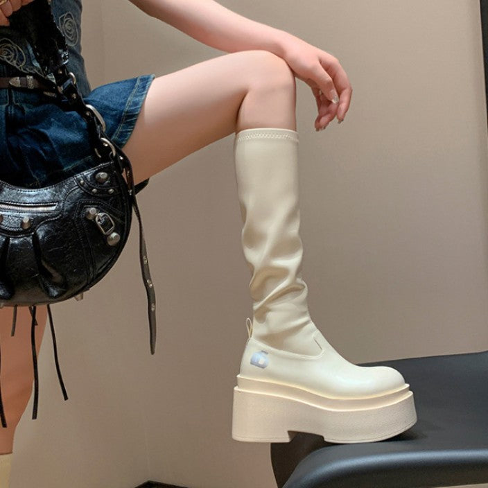 Small Stretch Thin Hot High Leg Women's Leather Boots