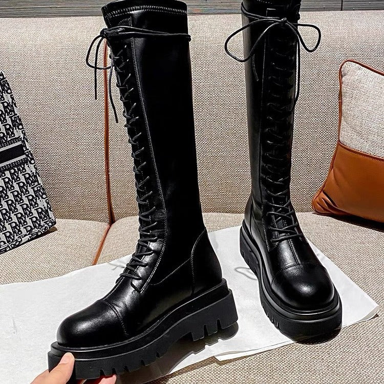 Women's Thick Bottom Tall Knight Small Below Women's Leather Boots