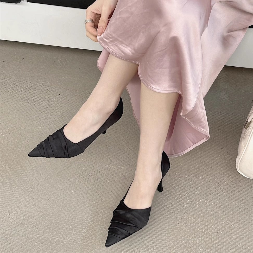 Women's Noble Texture Cold Sier Pointed Pleated High Stiletto Women's Fashion Shoes