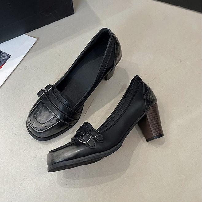 Style Belt Buckle Chunky High Mary Loafers