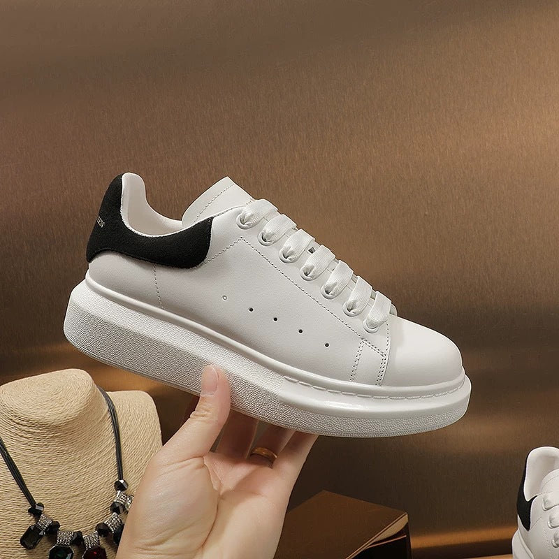 Women's Spring Mcqueen White Platform Height Increasing Leather Shoes