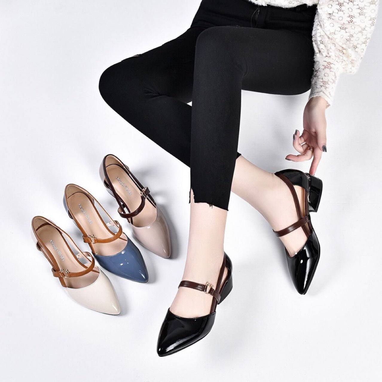 Women's Genuine French Style Small Chunky Pumps Fairy Pointed Women's Shoes