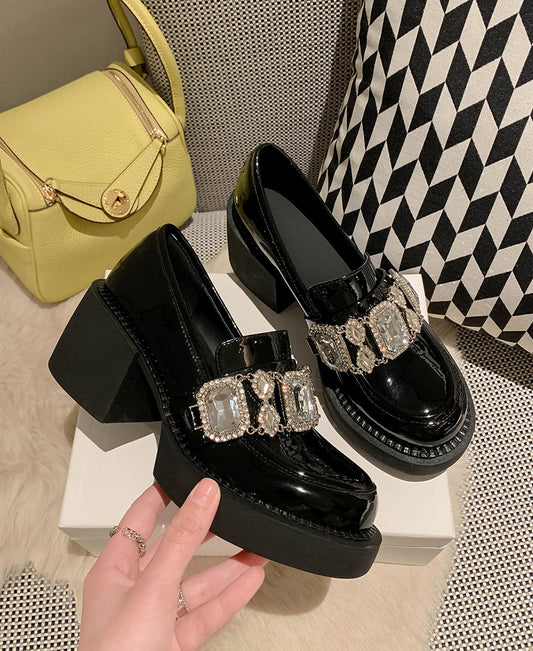 Women's Patent Round Head Chunky Pumps Slip-on Women's Shoes