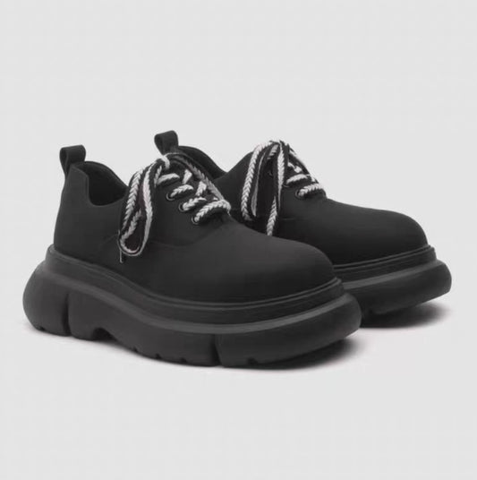 Bottom Derby Cowhide Matte Black Big Head Height Men's Casual Shoes