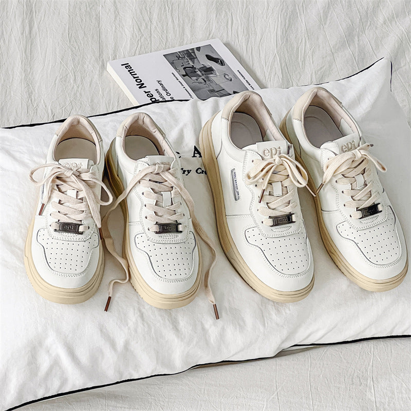 Cowhide Fashion Sports Retro Round Toe Casual Shoes