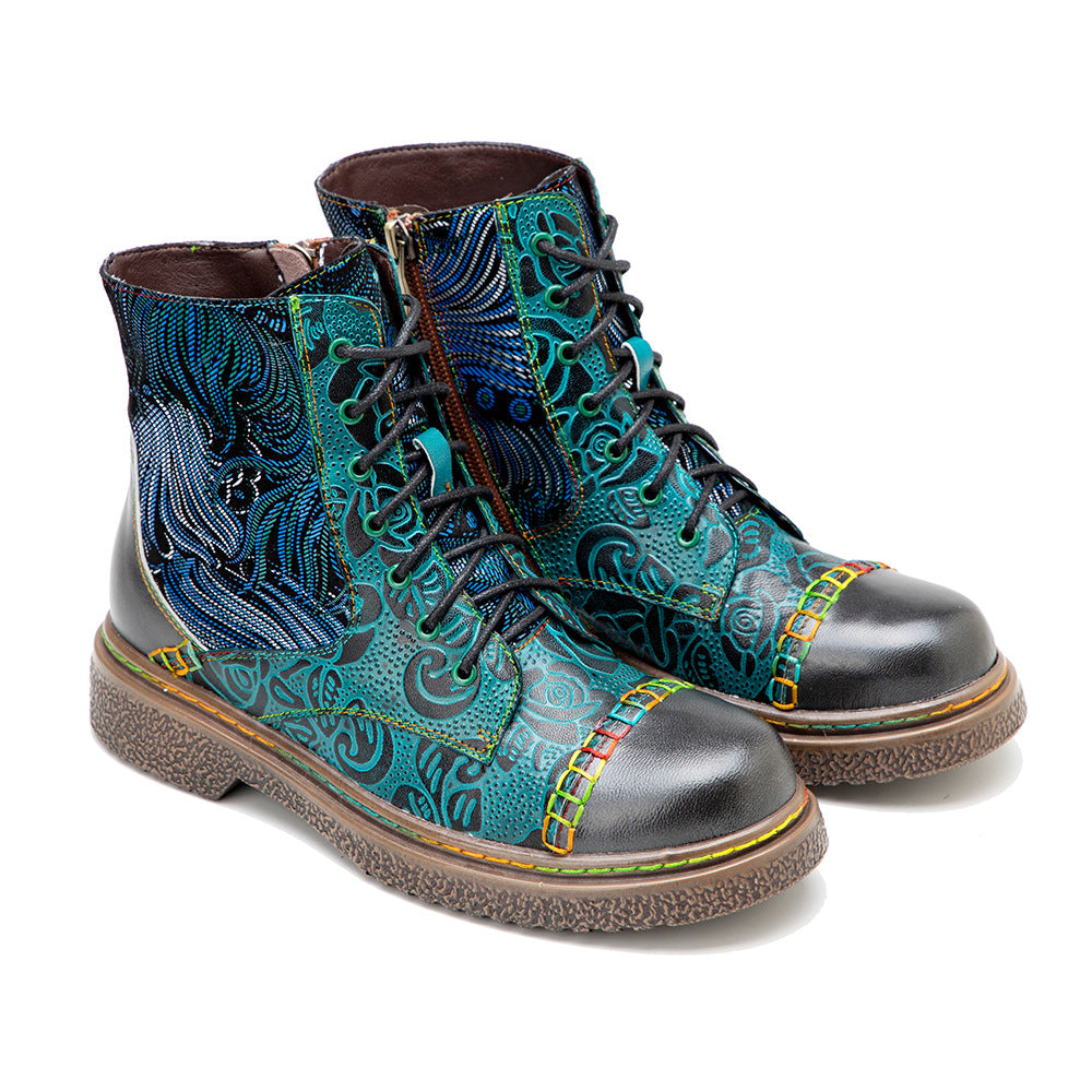 Genuine Hand-rub Color Printing Stitching Comfortable Boots