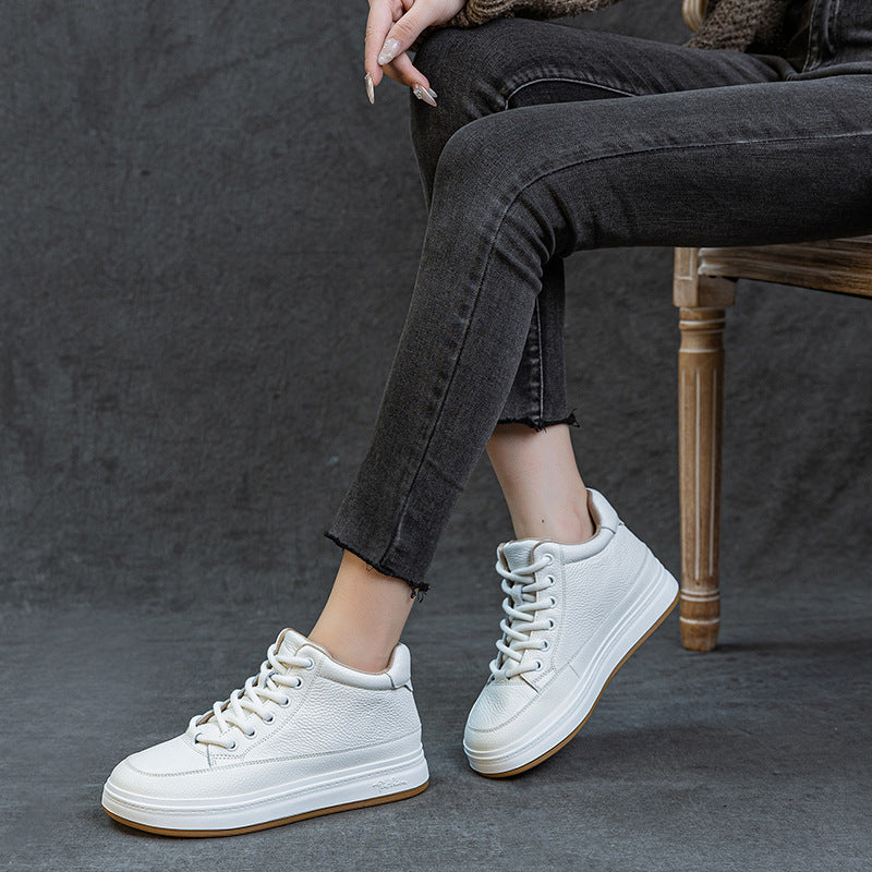 Cowhide High Top White Flat Soft Bottom Plus Veet Warm Heels