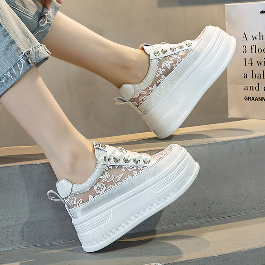 Women's Height Increasing Insole Lace Hollow Mesh Women's Sports Shoes