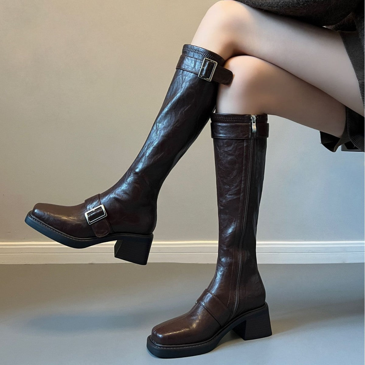 Leg Small Tube Circumference Long Female Knight Thick Below Women's Leather Boots