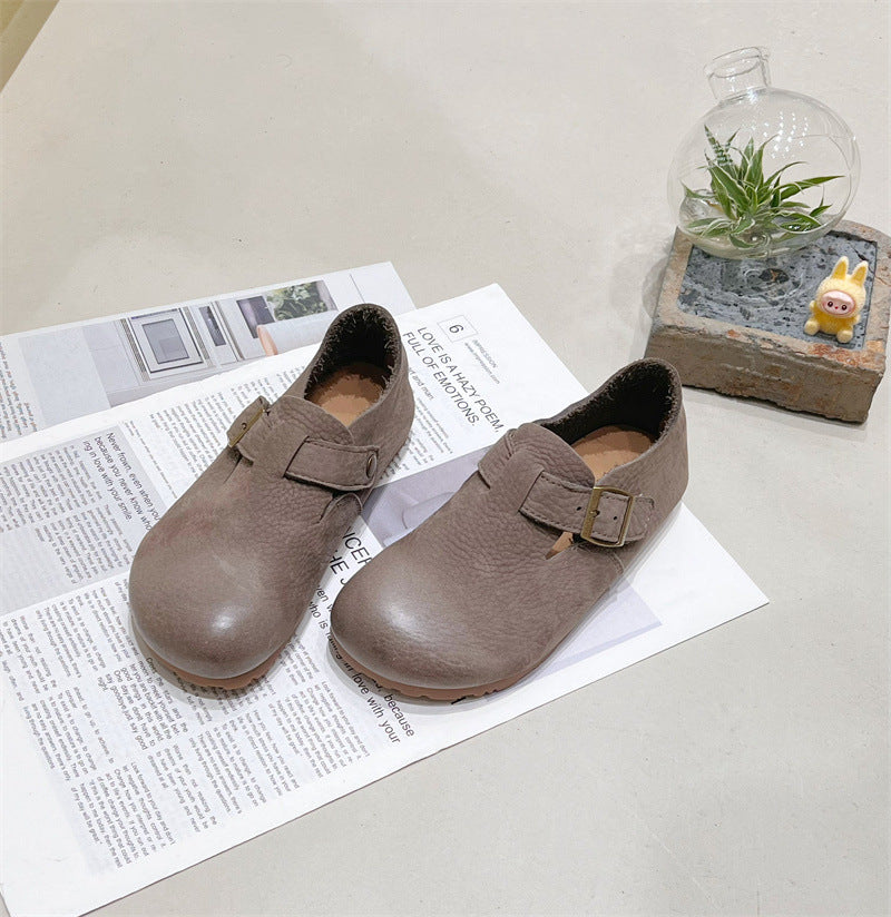 Cowhide All-inclusive Soft Bottom Flat Black Casual Shoes