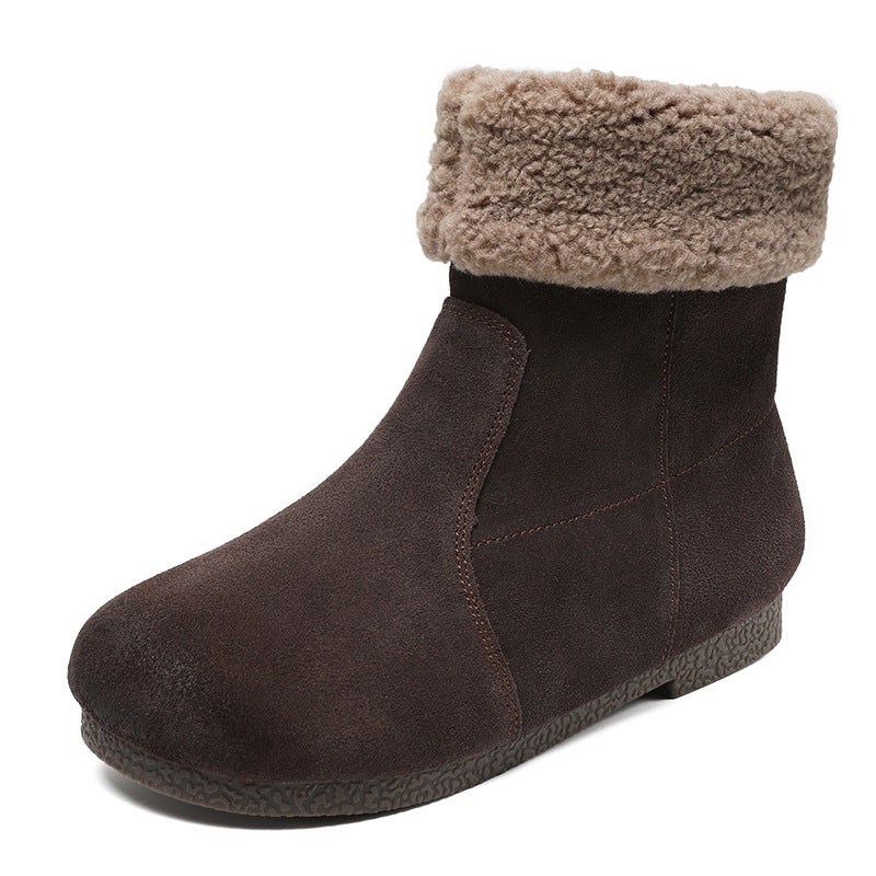 Women's Genuine Flat Bottom Fleece-lined Warm Berber Snow Boots