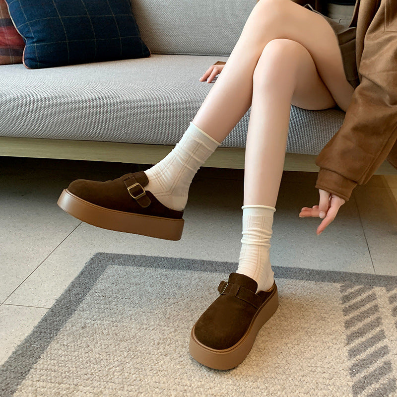 Women's Cap Half Slip-on Outer Wear Pumps Fat Women's Casual Shoes
