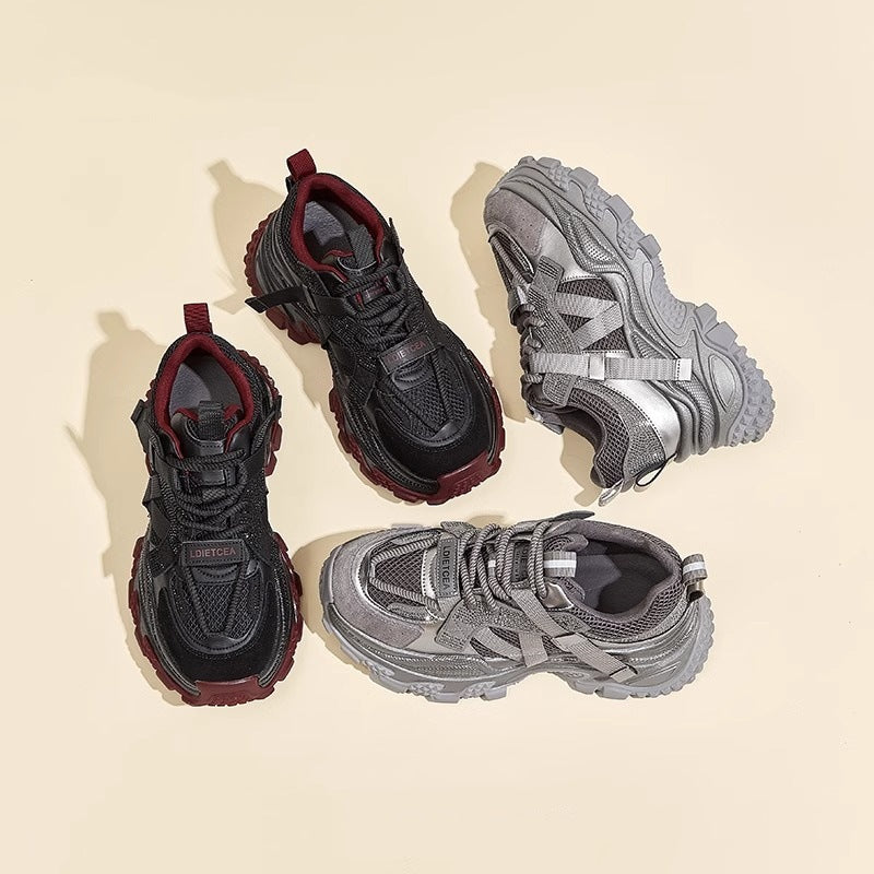 Women's Gu Dad Red Rhinestone Platform Muffin Sneakers