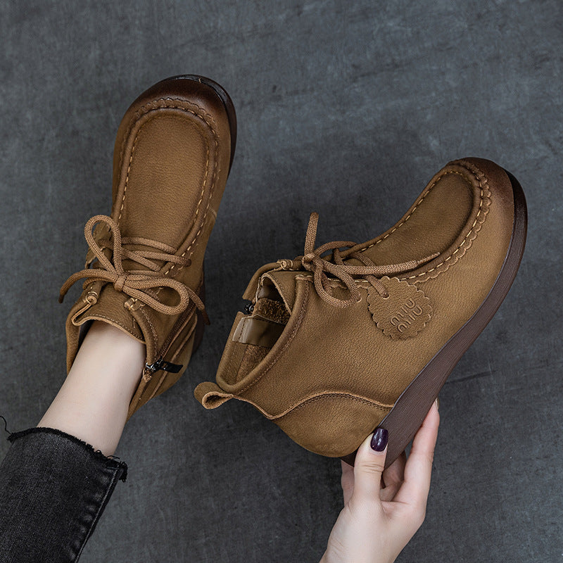 Women's Retro Comfortable Handmade Ankle Flat Platform High Top Low Tube Boots