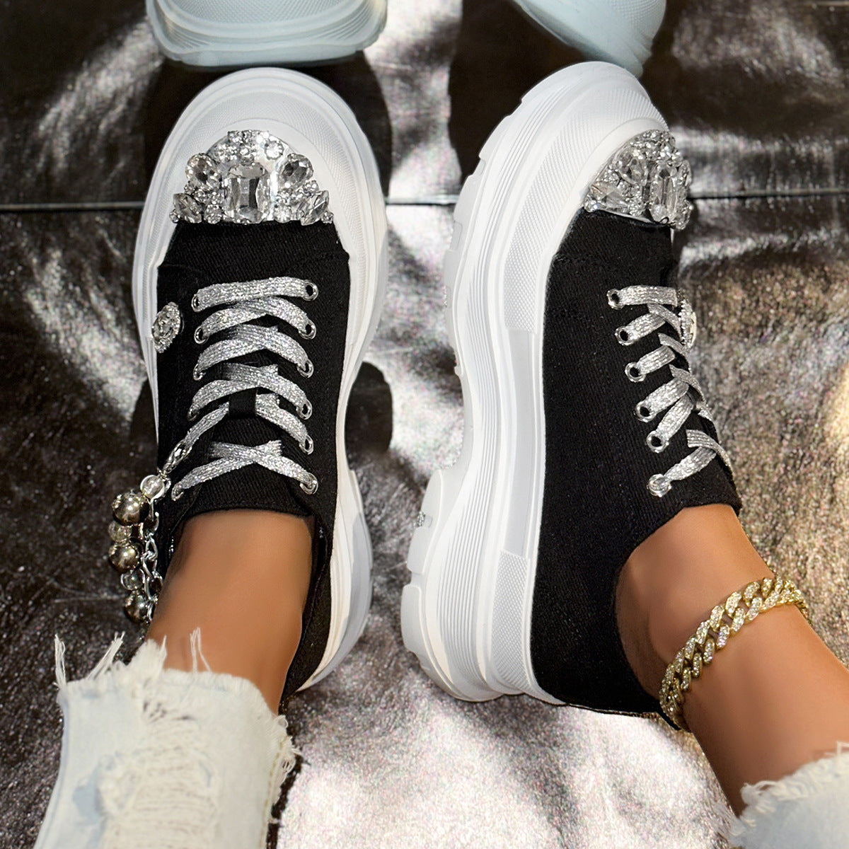 Women's Autumn Rhinestone Dad Chain Decorative Platform Women's Casual Shoes