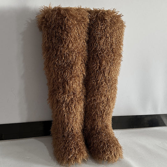 Women's Winter Imitation Fur Tan Sheep Knee-high Women's Snow Boots