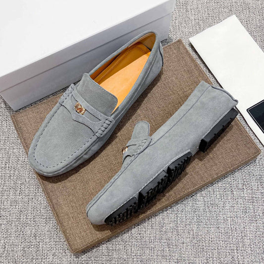 Men's Matte Cowhide Breathable One Pedal Gray Loafers/doug Shoes