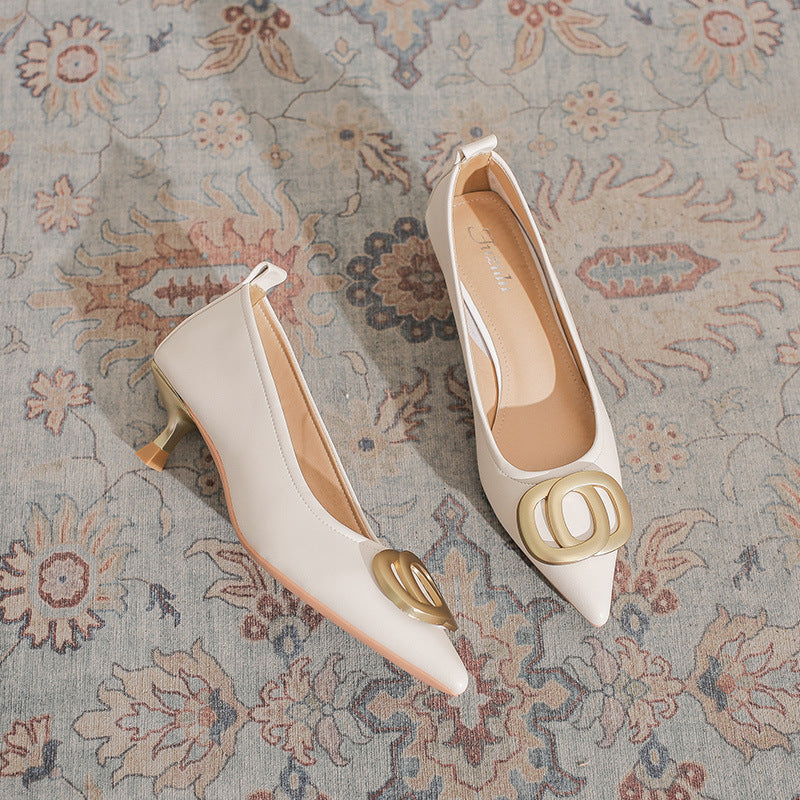 Women's Pointed Stiletto High Commuting Elegant Low-cut French Metal Women's Fashion Shoes
