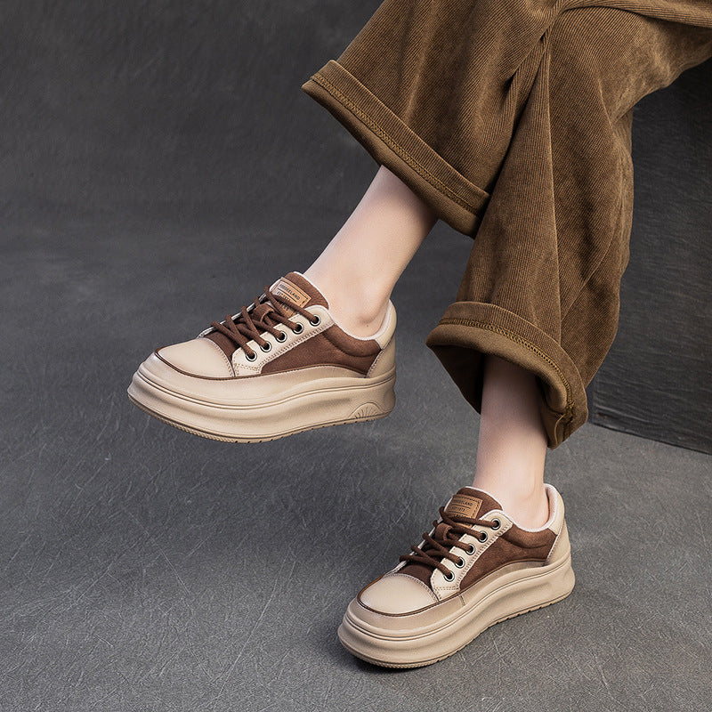 Women's Layer Cowhide Polished White Style Comfortable Women's Casual Shoes