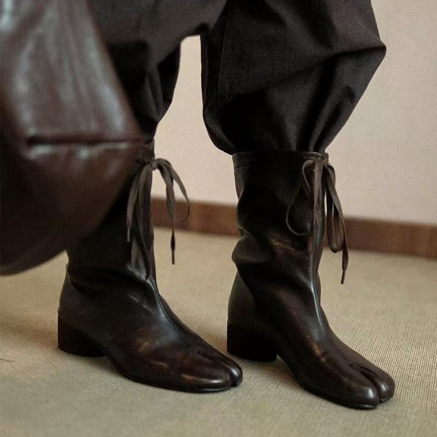 Women's Sheepskin Version Wide Tube Split Toe Trotter Boots