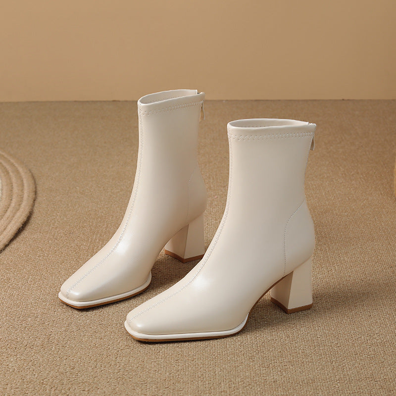 Women's Skinny Fashion Simple Temperament Back Zipper French Boots