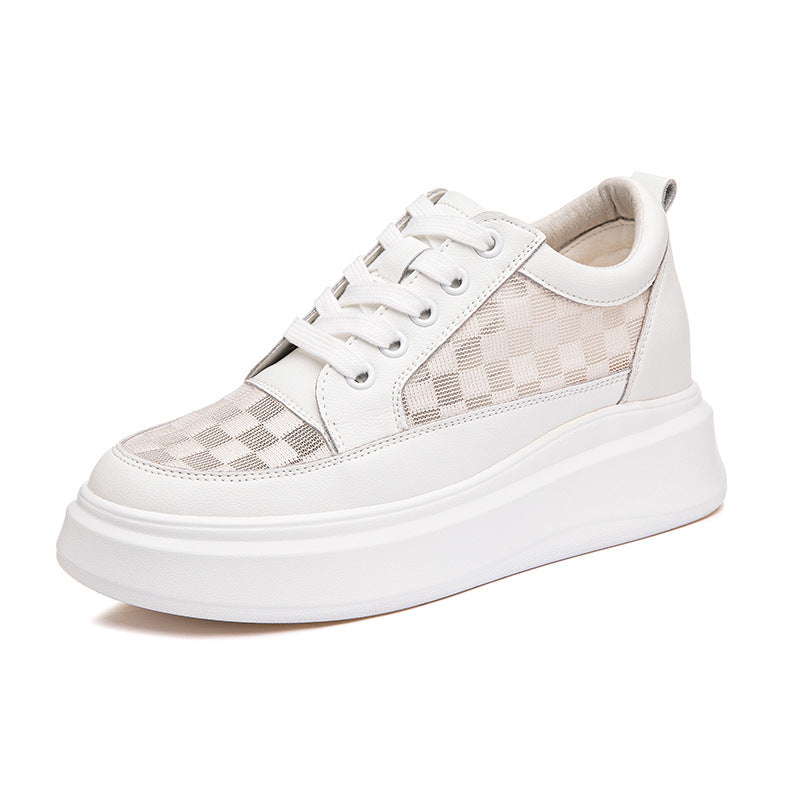 Women's White Height Increasing Insole Summer Platform Muffin Sneakers