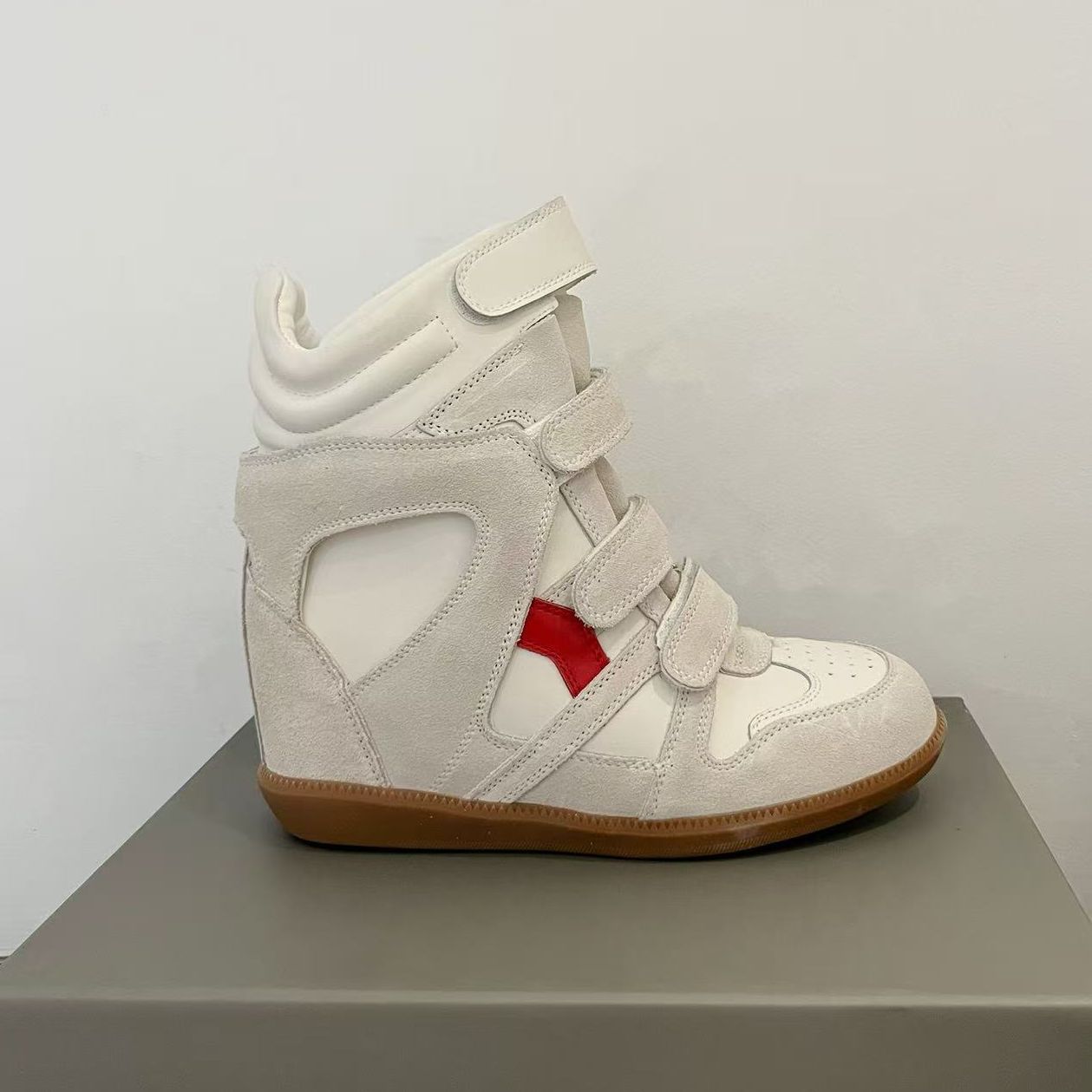 Women's Height Increasing Insole Genuine High Top White Sneakers