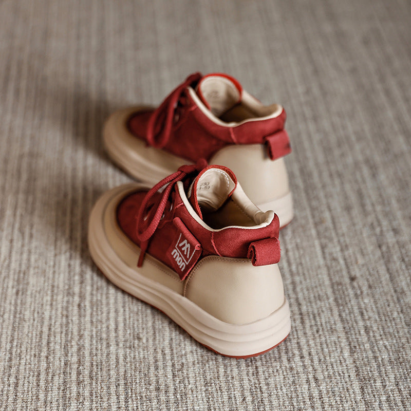 Top Layer Cowhide Retro Platform Ankle Casual Shoes