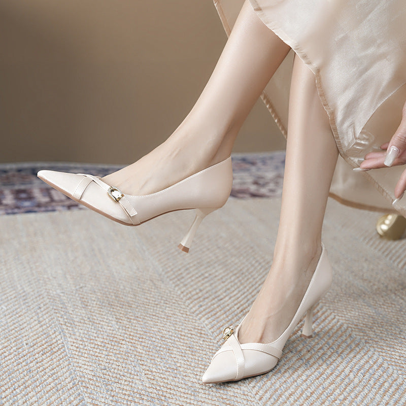 Satin Cross Buckle Classy High Female Stiletto Long Women's Fashion Shoes