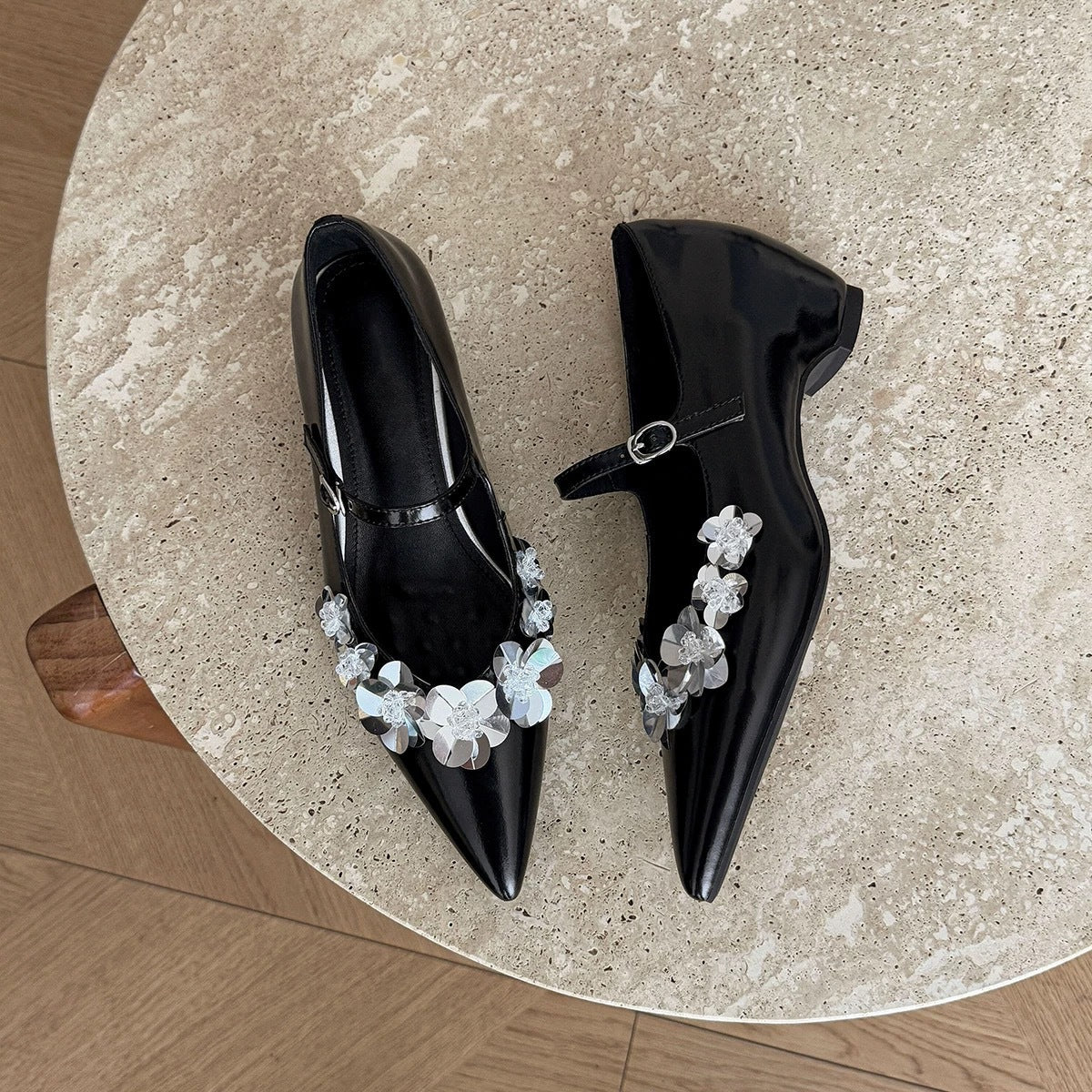 Women's Thick Bottom Flower Sequins With Mary Jane Temperament Height Increasing Women's Fashion Shoes