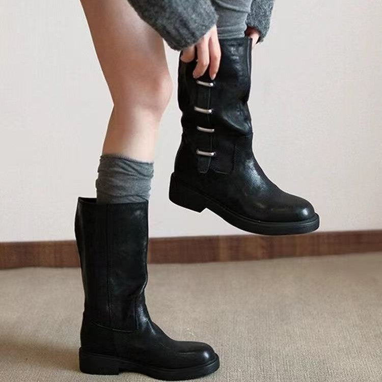 Women's Sheepskin Version Niche High Sense Round Heels