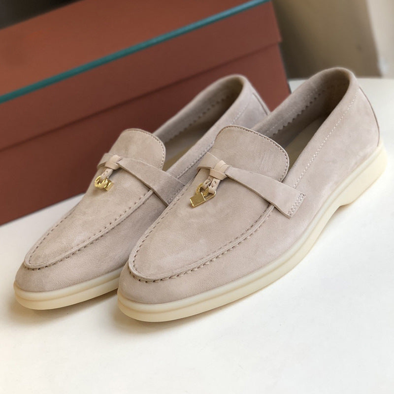 Women's Channel Top Plate Slip-on Pumps Flat Bottom England Style Tassel Loafers