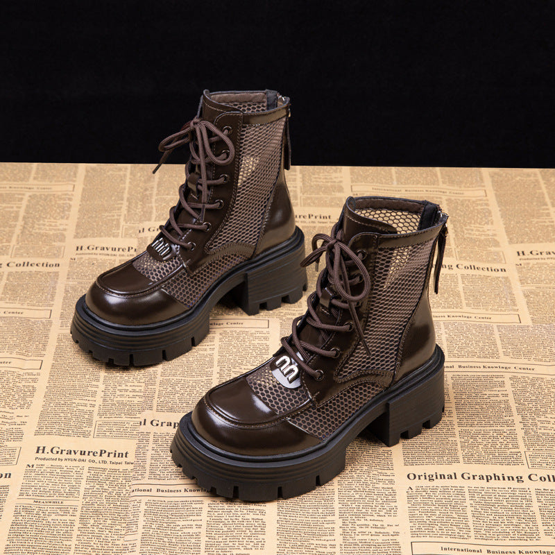 Women's Mesh Martin Thick Bottom Elevator Wild Women's Leather Boots