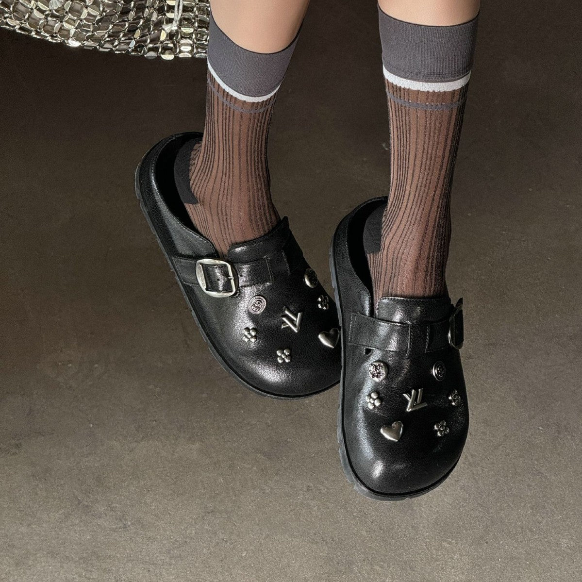Women's Half Toe Cap Belt Buckle Flat Outer Wear Pumps Fashionable Thick-soles Slippers